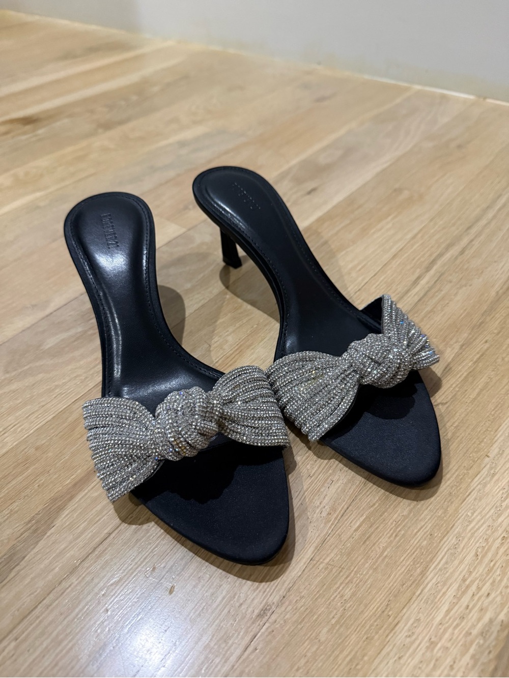 Forever 21 Black Heeled Slide with Crystal Knot Accent
